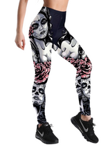 Load image into Gallery viewer, Women&#39;s Gothic Girl &amp; Roses Yoga Gym Fitness Leggings