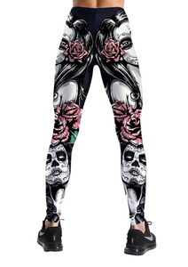 Women's Gothic Girl & Roses Yoga Gym Fitness Leggings