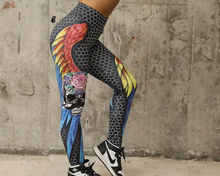 Load image into Gallery viewer, Women fitness legging - Skull &amp; Wing Design Colour Print