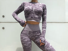 Load image into Gallery viewer, Women&#39;s 2 Piece Workout Set Long Sleeve Crop Top with Shaping Leggings