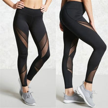 Load image into Gallery viewer, Women Black Mesh Patchwork Leggings