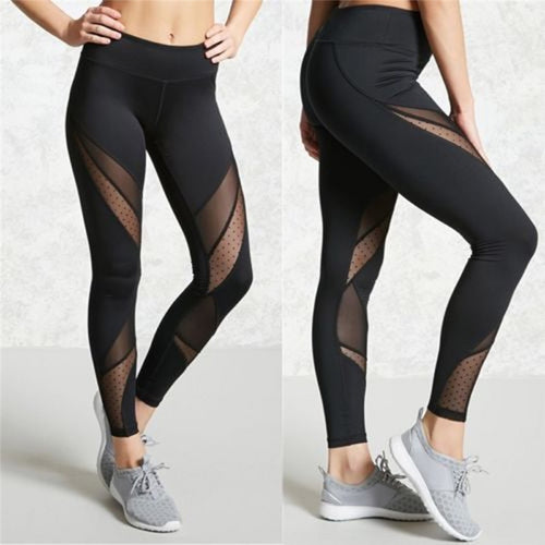 Women Black Mesh Patchwork Leggings