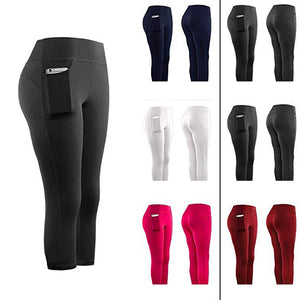 Women Sports Running Active Capri Leggings With Side Pockets