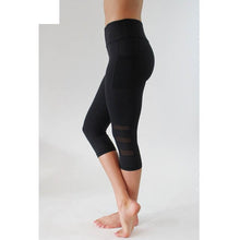 Load image into Gallery viewer, Women Legging Patchwork Mesh Black Capri Leggings