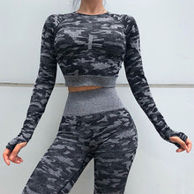 Load image into Gallery viewer, Women&#39;s 2 Piece Workout Set Long Sleeve Crop Top with Shaping Leggings