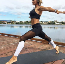 Load image into Gallery viewer, Women Workout Leggings With Breathable Mesh and Black or White Patchwork