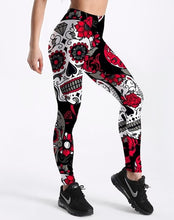 Load image into Gallery viewer, Women&#39;s Skull &amp; Flowers Yoga Gym Fitness Leggings