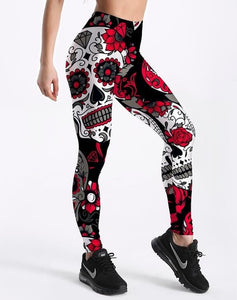 Women's Skull & Flowers Yoga Gym Fitness Leggings