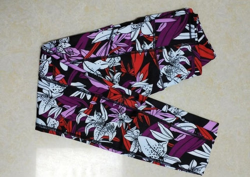 Women's High Waist Leggings Ankle-Length Pants Black Floral