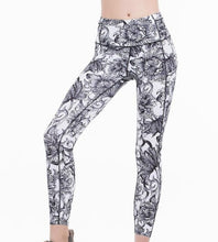 Load image into Gallery viewer, Women&#39;s High Waist Leggings Ankle-Length Pants White with Black Design