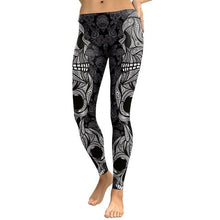 Load image into Gallery viewer, Women Yoga Gym Activewear Leggings in black with Skulls Print