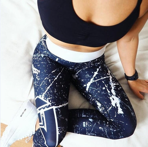 Women Gym Fitness High Waist Elasticity Leggings B&W splatter effect print