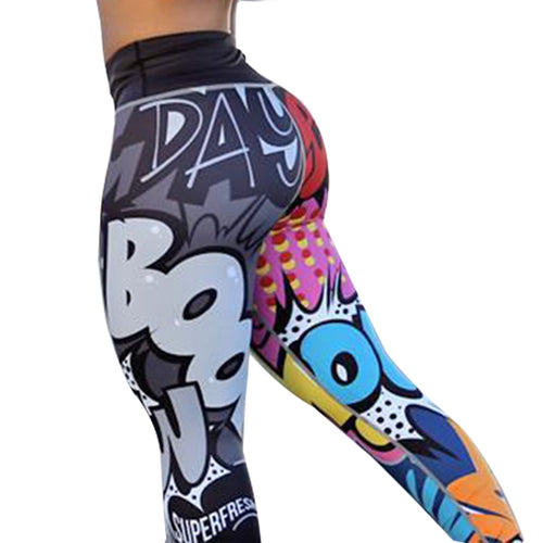 Women Yoga Gym Activewear Leggings in black with Graffiti pattern