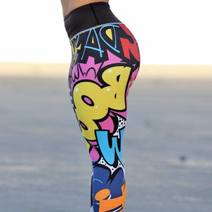 Women Yoga Gym Activewear Leggings in black with Graffiti pattern